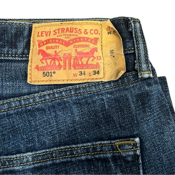 Levi’s 501 Original Fit‎ Jeans Men’s 34x34 Blue Button Fly 100% Cotton Denim - Picture 7 of 7